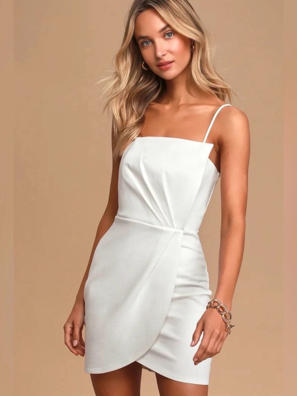 Lulus Drinks On Me White Pleated Bodycon Dress